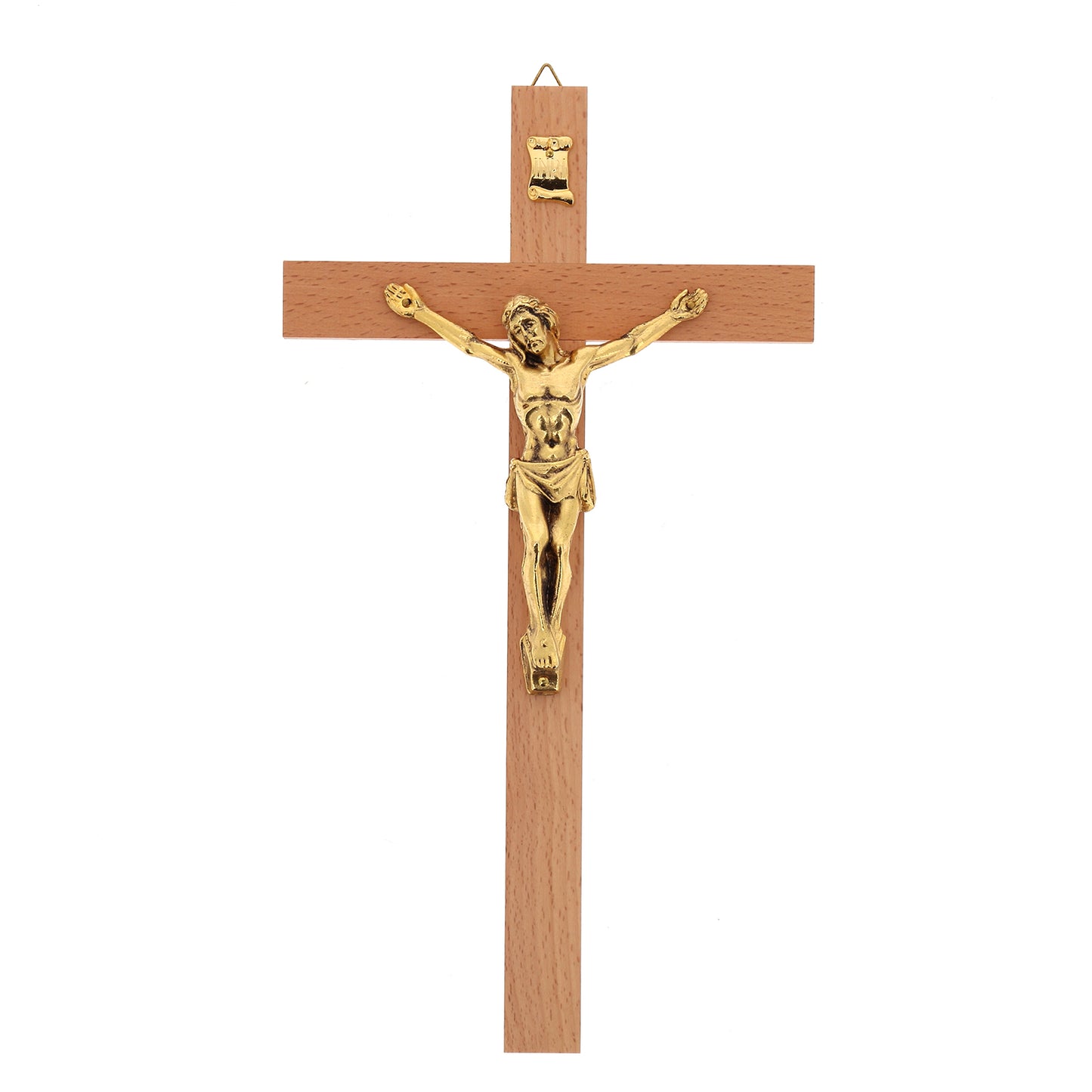 Crocifisso in legno faggio con corpo in metallo. Altezza 28 cm