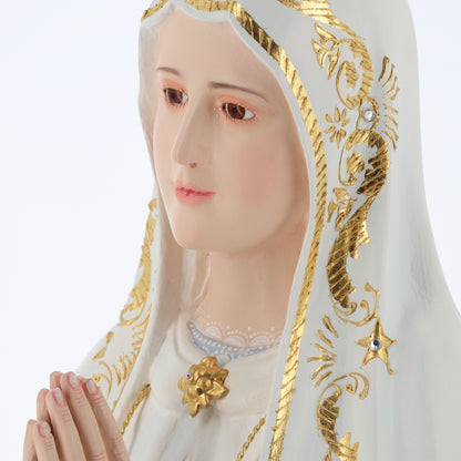 Statua Madonna di Fatima in legno. Altezza 105 cm