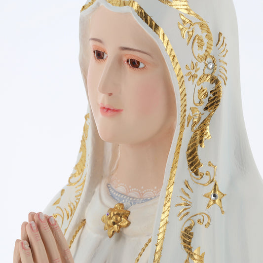 Statua Madonna di Fatima in legno. Altezza 105 cm