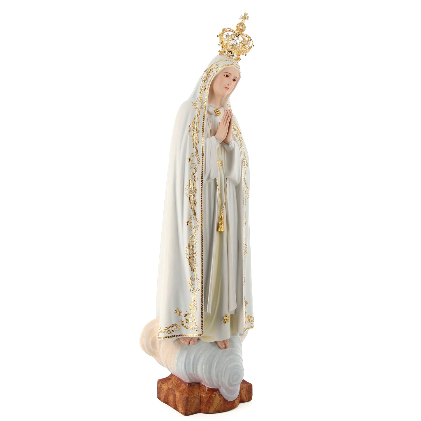 Statua Madonna di Fatima in legno. Altezza 105 cm