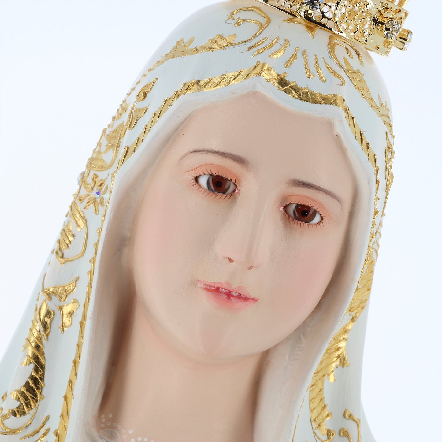 Statua Madonna di Fatima in legno. Altezza 105 cm