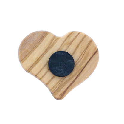 Cuore in legno d'olivo con immagine Assisi. Prodotto personalizzabile. Dimensioni 5x5,5cm
