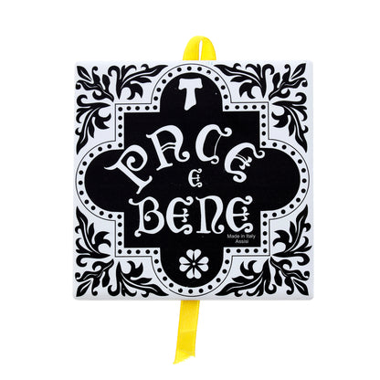 Mattonella da appendere in ceramica con immagine serigrafata " Pace e Bene". Dimensioni 10x10 cm