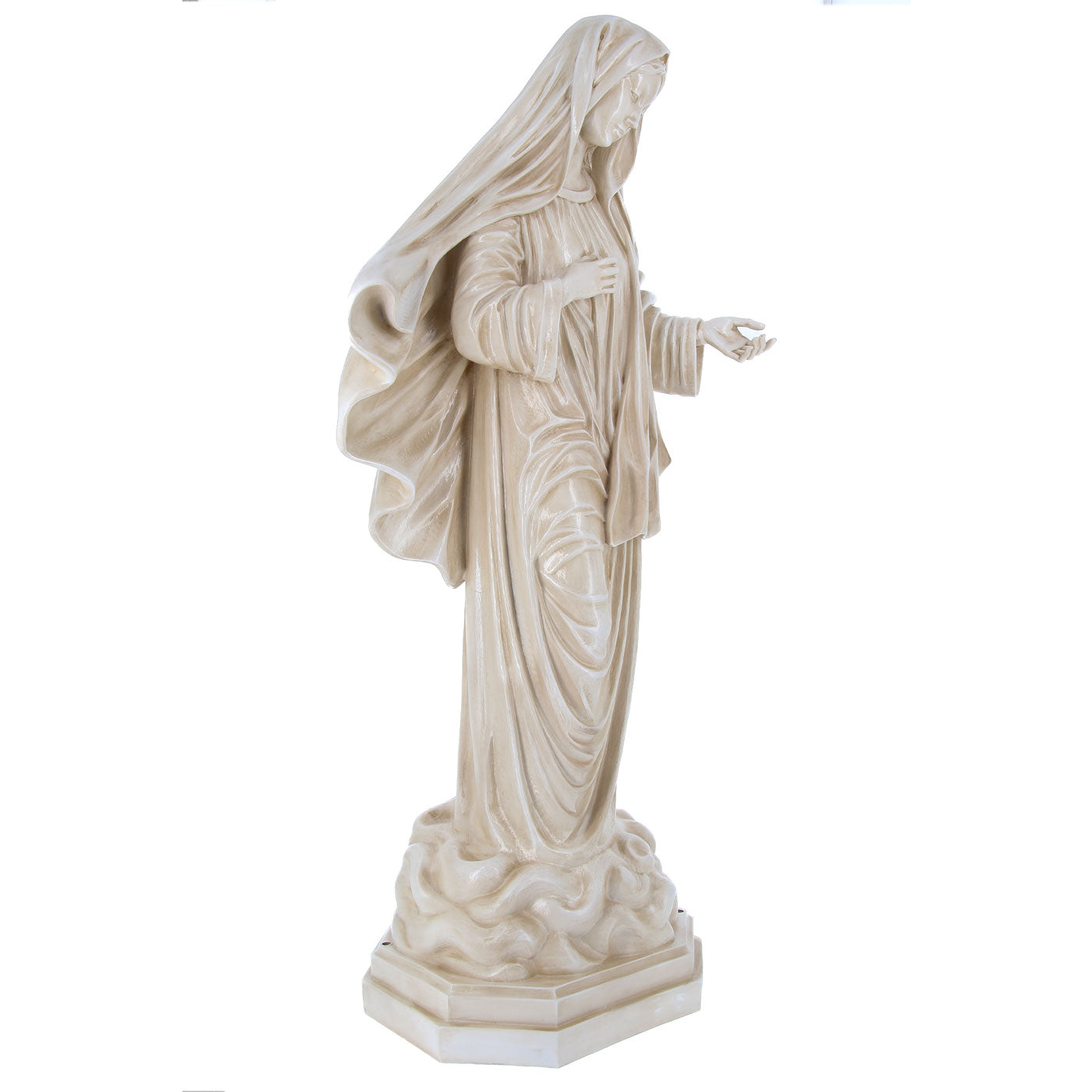 Statua Madonna Regina della Pace di Medjugorie in vetroresina, color avorio. Altezza 130 cm