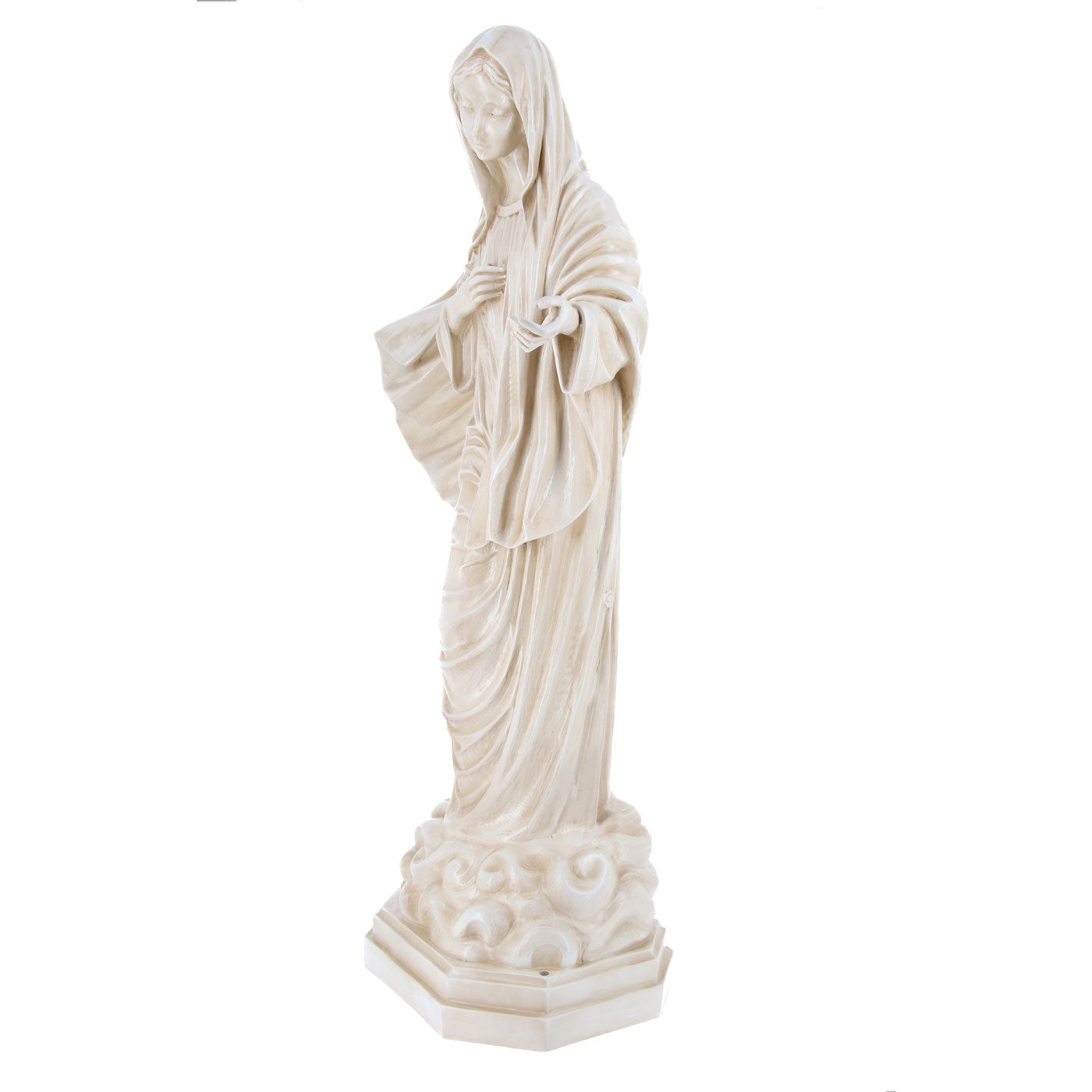 Statua Madonna Regina della Pace di Medjugorie in vetroresina, color avorio. Altezza 130 cm