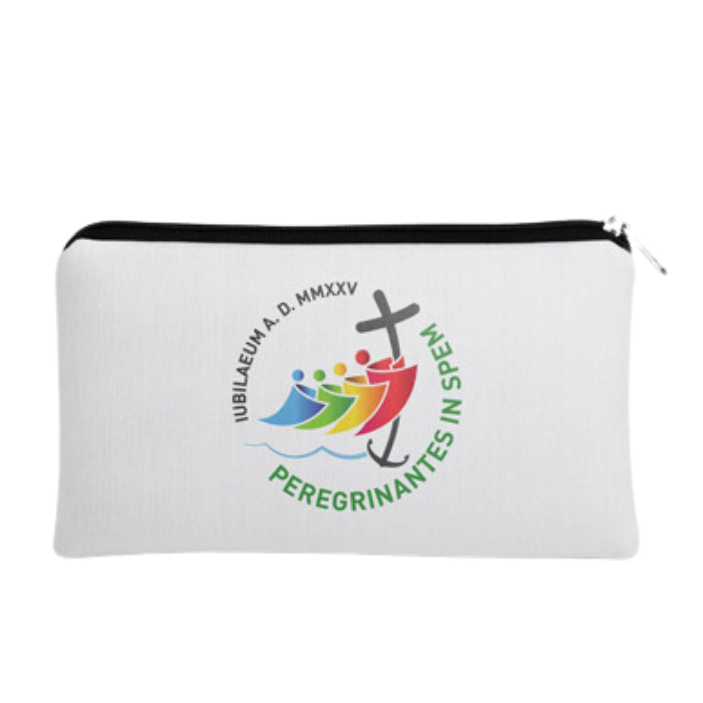 Portarosario in similpelle con zip e logo Giubileo 2025. Dimensioni 10x7 cm.