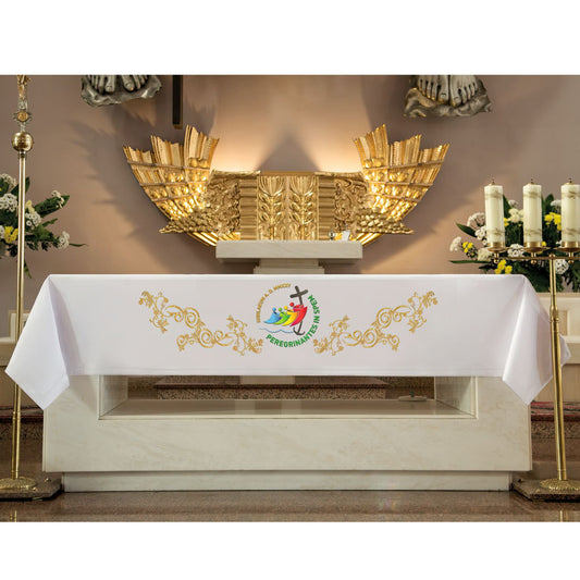 Tovaglia da altare con ricamo e logo Giubileo. Dimensioni 165x300 cm