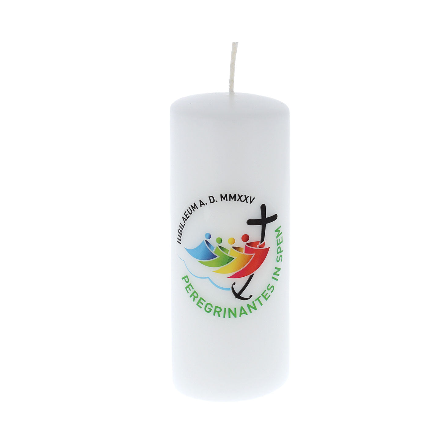 Candela cero da altare con logo Giubileo. Dimensioni 6x15 cm