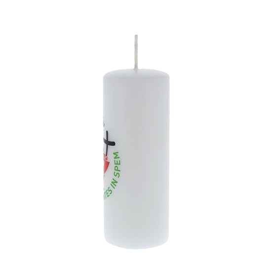 Candela cero da altare con logo Giubileo. Dimensioni 5x13 cm