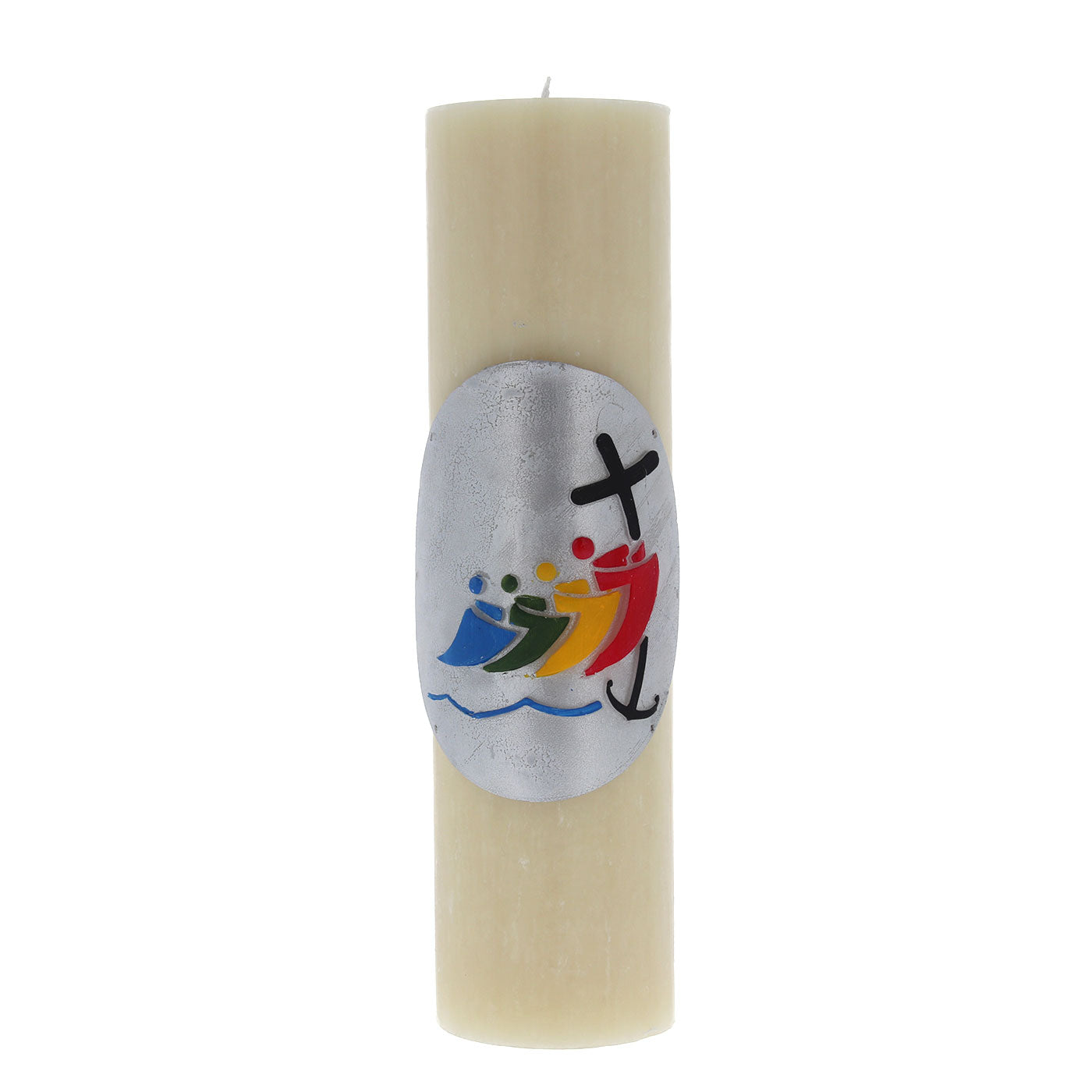 Candela cero da altare  in cera d'api con bassorilievo logo Giubileo. Dimensioni 8x30 cm