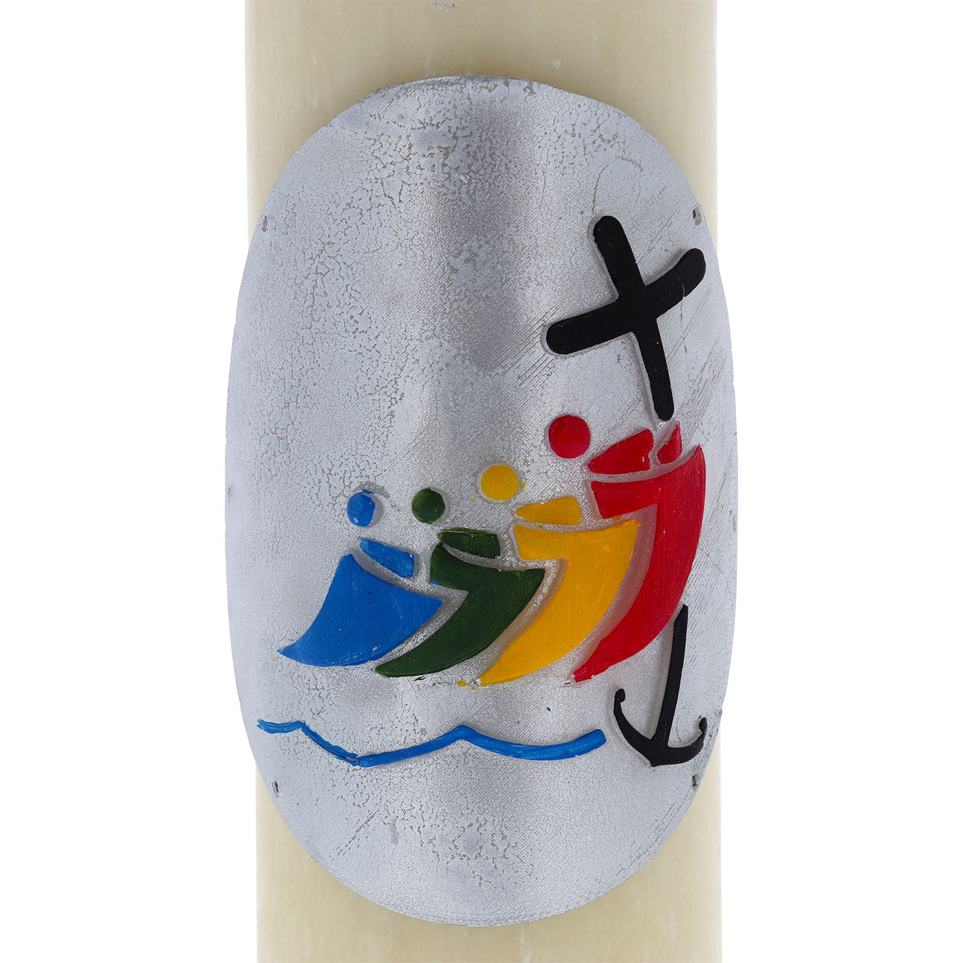 Candela cero da altare  in cera d'api con bassorilievo logo Giubileo. Dimensioni 8x30 cm