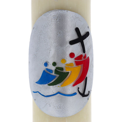 Candela cero da altare  in cera d'api con bassorilievo logo Giubileo. Dimensioni 8x30 cm