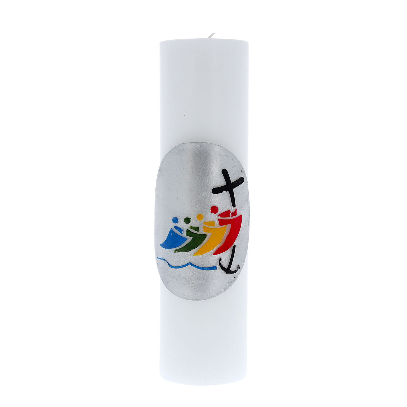 Candela cero da altare con bassorilievo logo Giubileo. Dimensioni 8x30 cm