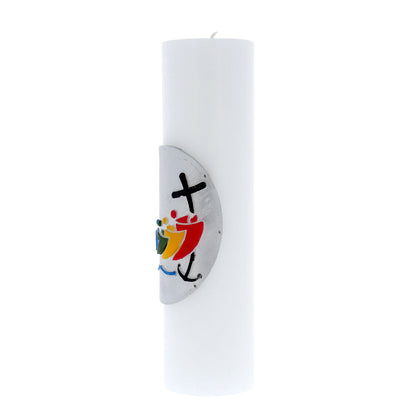 Candela cero da altare con bassorilievo logo Giubileo. Dimensioni 8x30 cm
