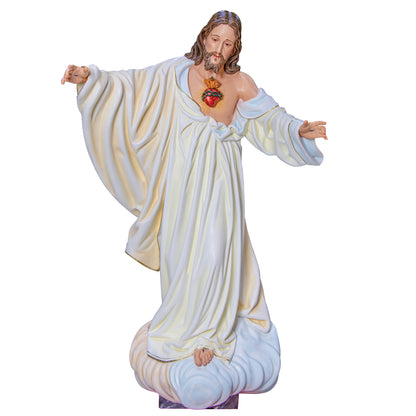 Statua Sacro Cuore di Gesù in legno decorato a mano. Altezza 180 cm
