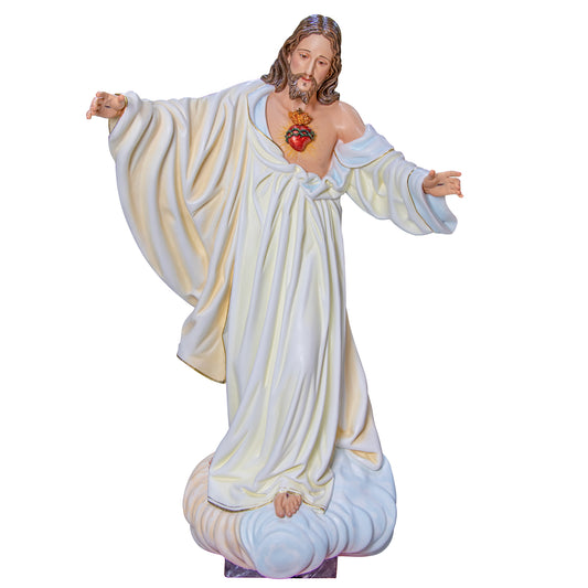 Statua Sacro Cuore di Gesù in legno decorato a mano. Altezza 180 cm