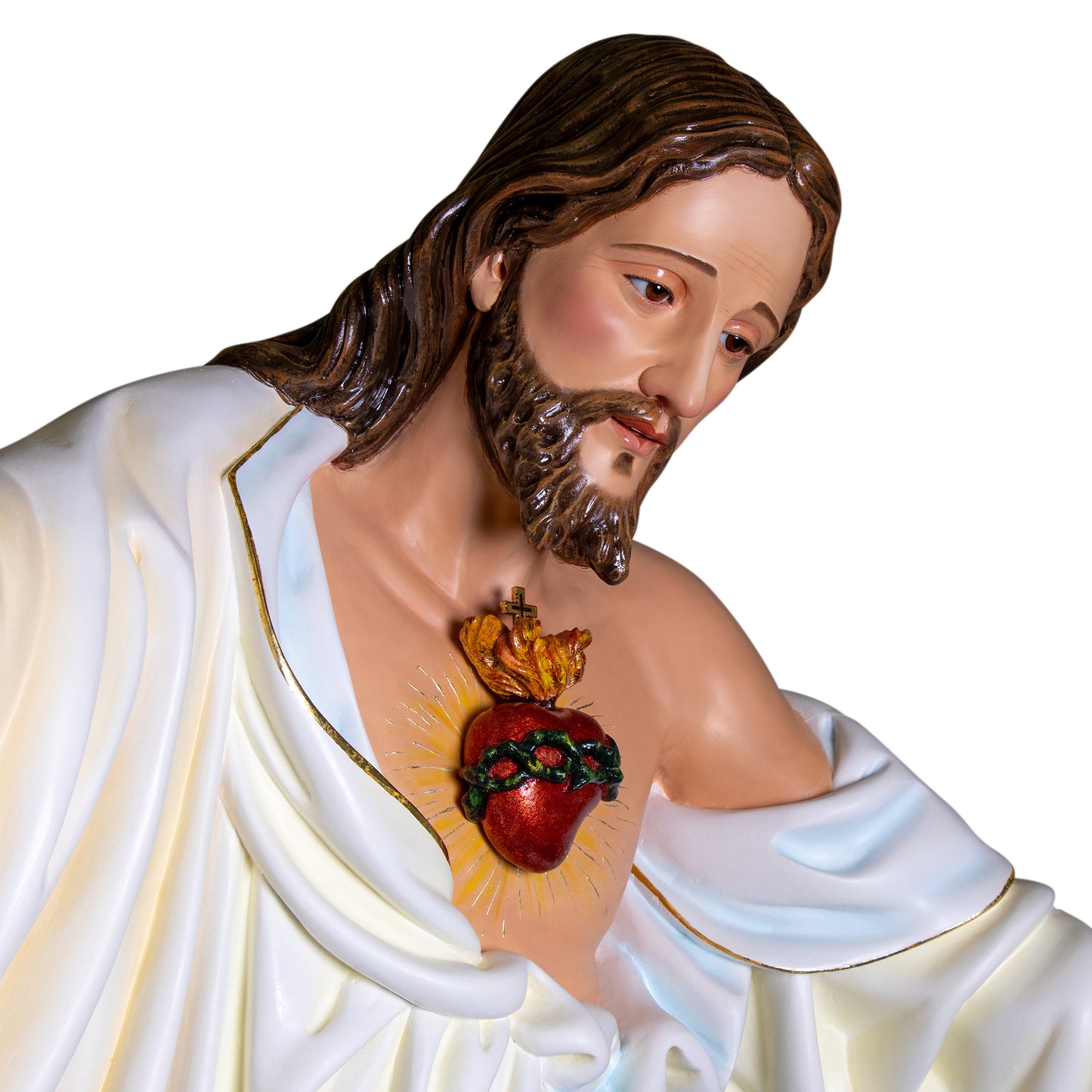 Statua Sacro Cuore di Gesù in legno decorato a mano. Altezza 180 cm