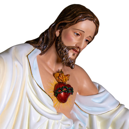 Statua Sacro Cuore di Gesù in legno decorato a mano. Altezza 180 cm
