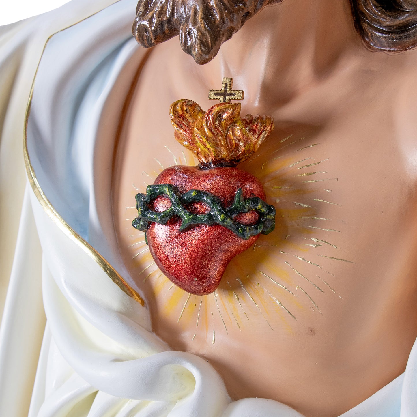 Statua Sacro Cuore di Gesù in legno decorato a mano. Altezza 180 cm
