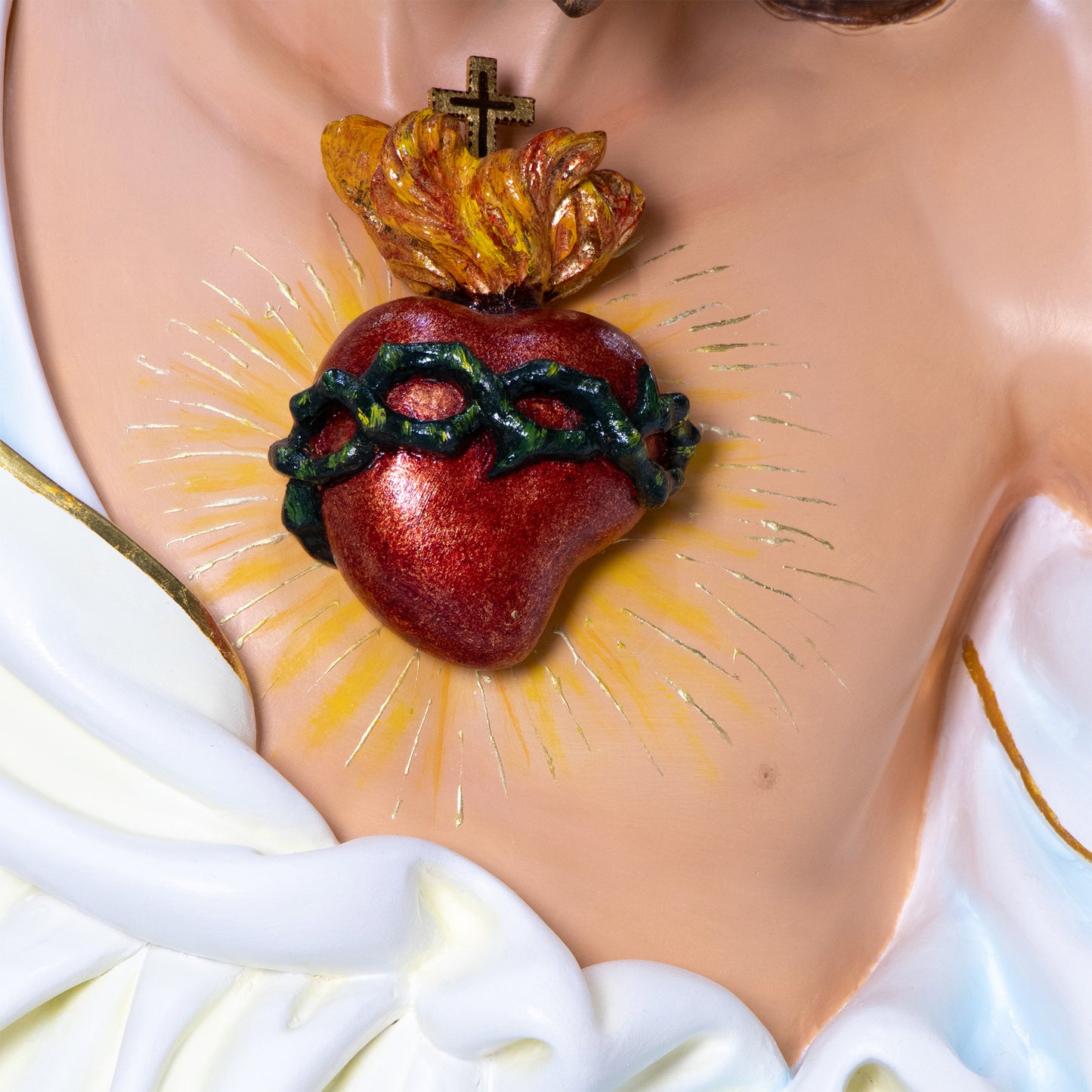 Statua Sacro Cuore di Gesù in legno decorato a mano. Altezza 180 cm