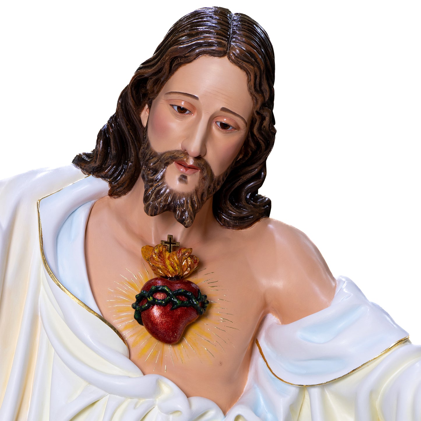 Statua Sacro Cuore di Gesù in legno decorato a mano. Altezza 180 cm