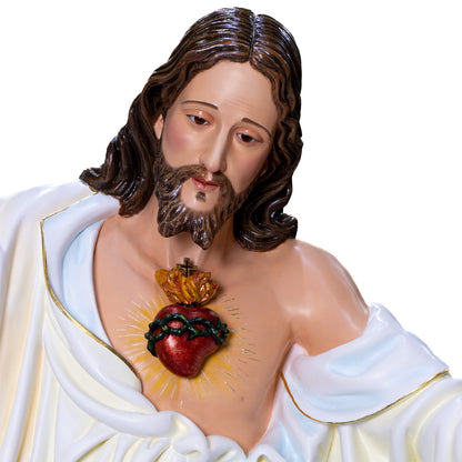Statua Sacro Cuore di Gesù in legno decorato a mano. Altezza 180 cm