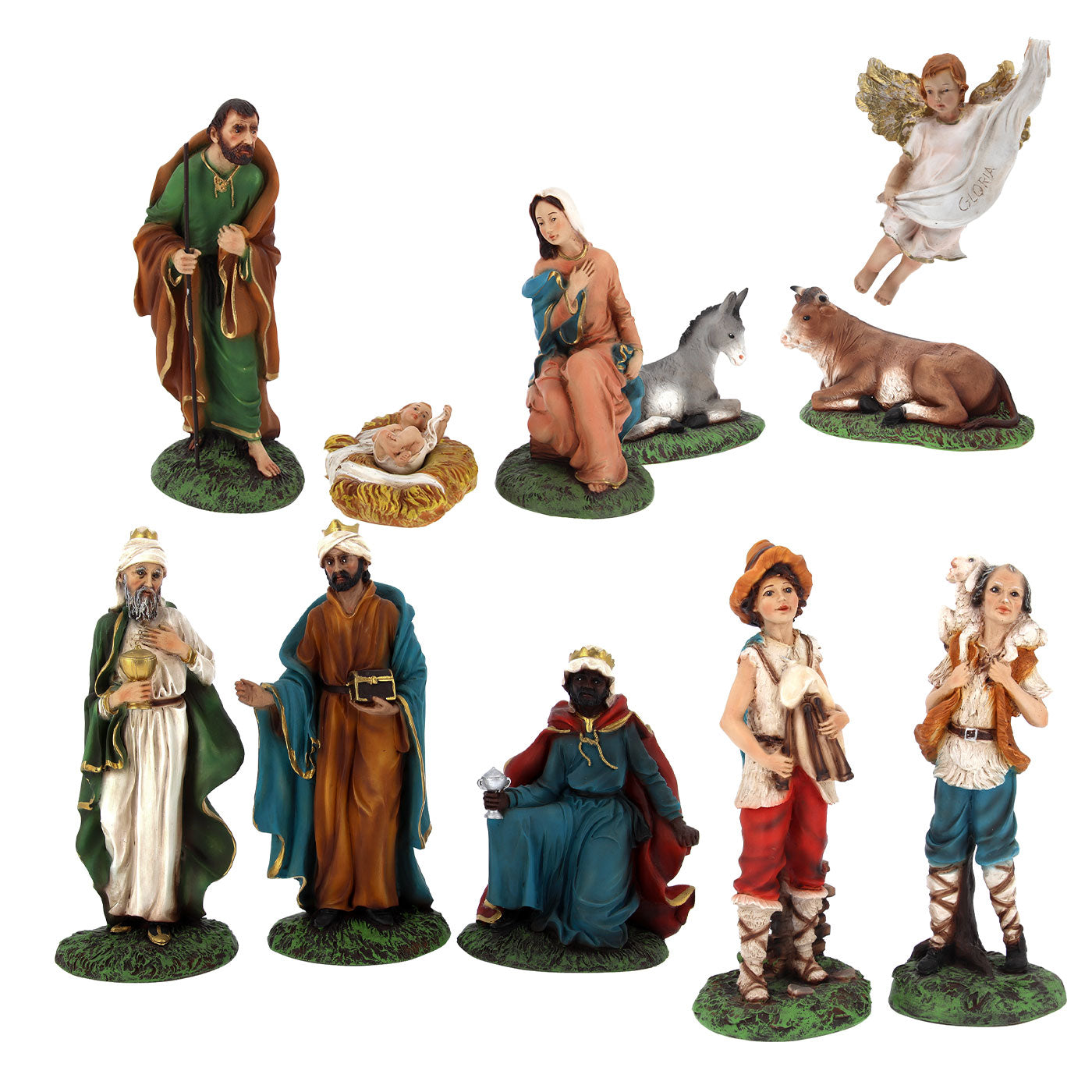 Set Presepe composto da 12 personaggi in resina. Altezza 22 cm