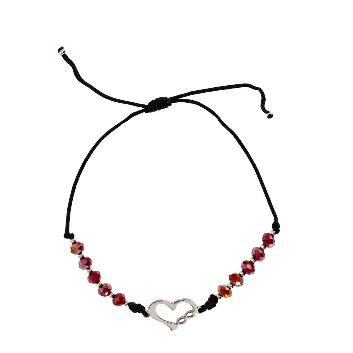 Bracciale decina regolabile con crystal bordeaux nero 4 mm con cuore e infinito