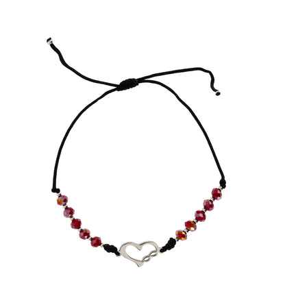 Bracciale decina regolabile con crystal bordeaux nero 4 mm con cuore e infinito