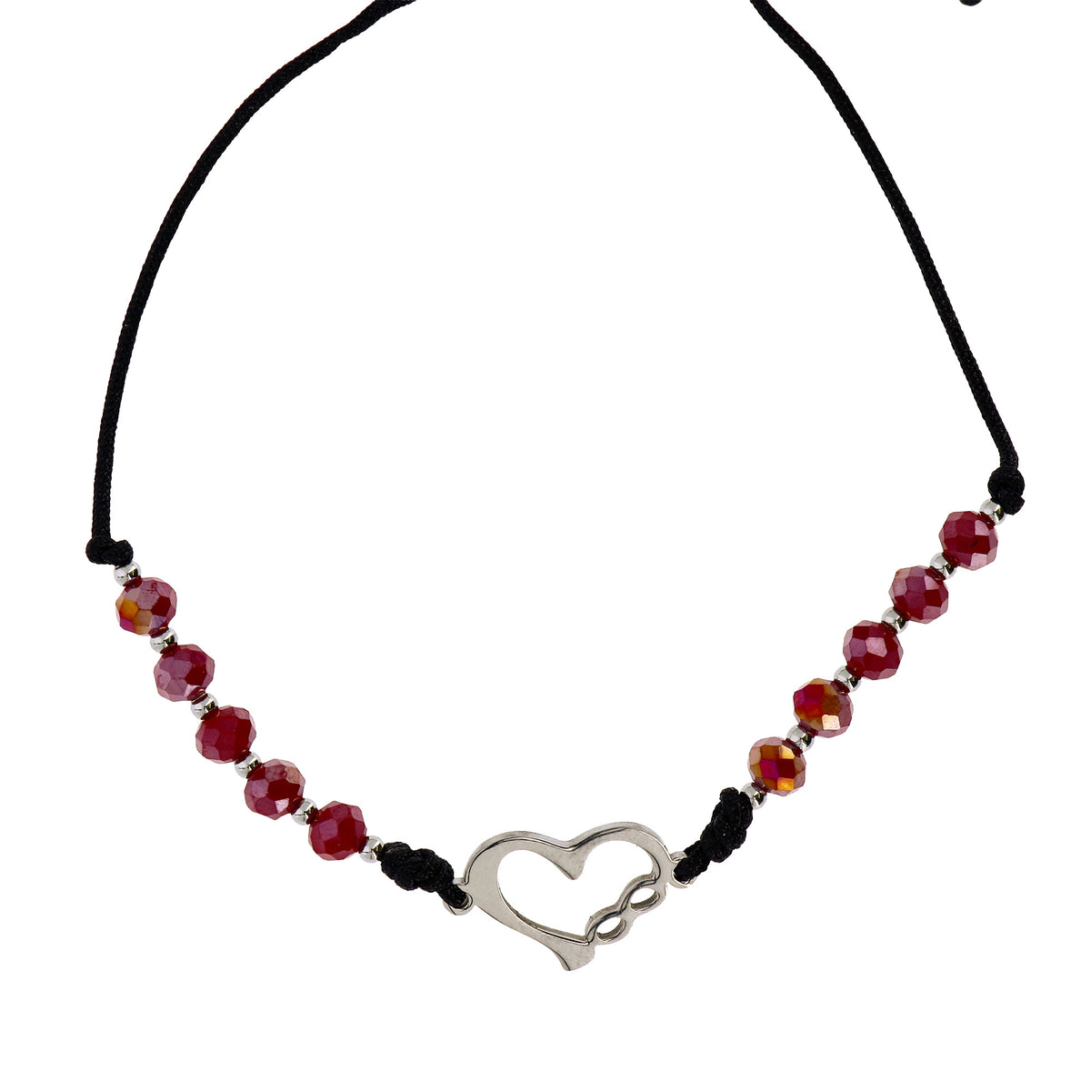 Bracciale decina regolabile con crystal bordeaux nero 4 mm con cuore e infinito