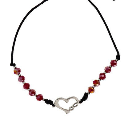 Bracciale decina regolabile con crystal bordeaux nero 4 mm con cuore e infinito