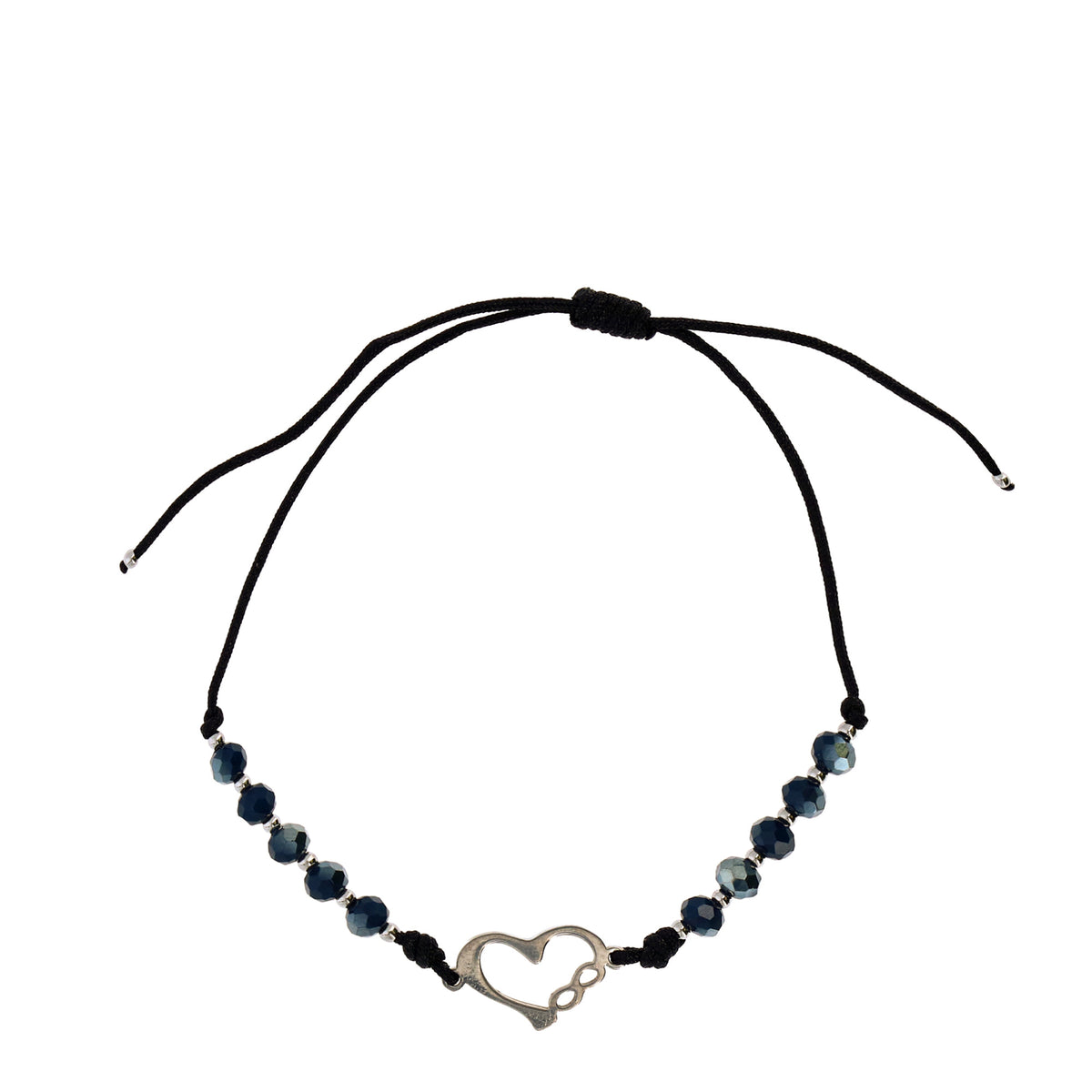 Bracelet dizaine réglable avec cristaux noirs de 4 mm, avec cœur et symbole infini