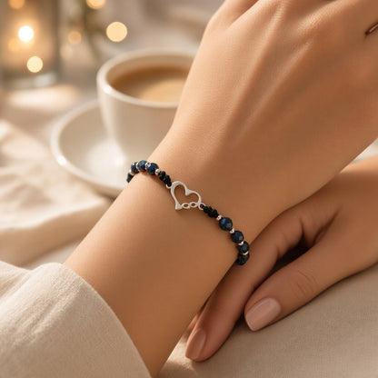 Bracelet dizaine réglable avec cristaux noirs de 4 mm, avec cœur et symbole infini