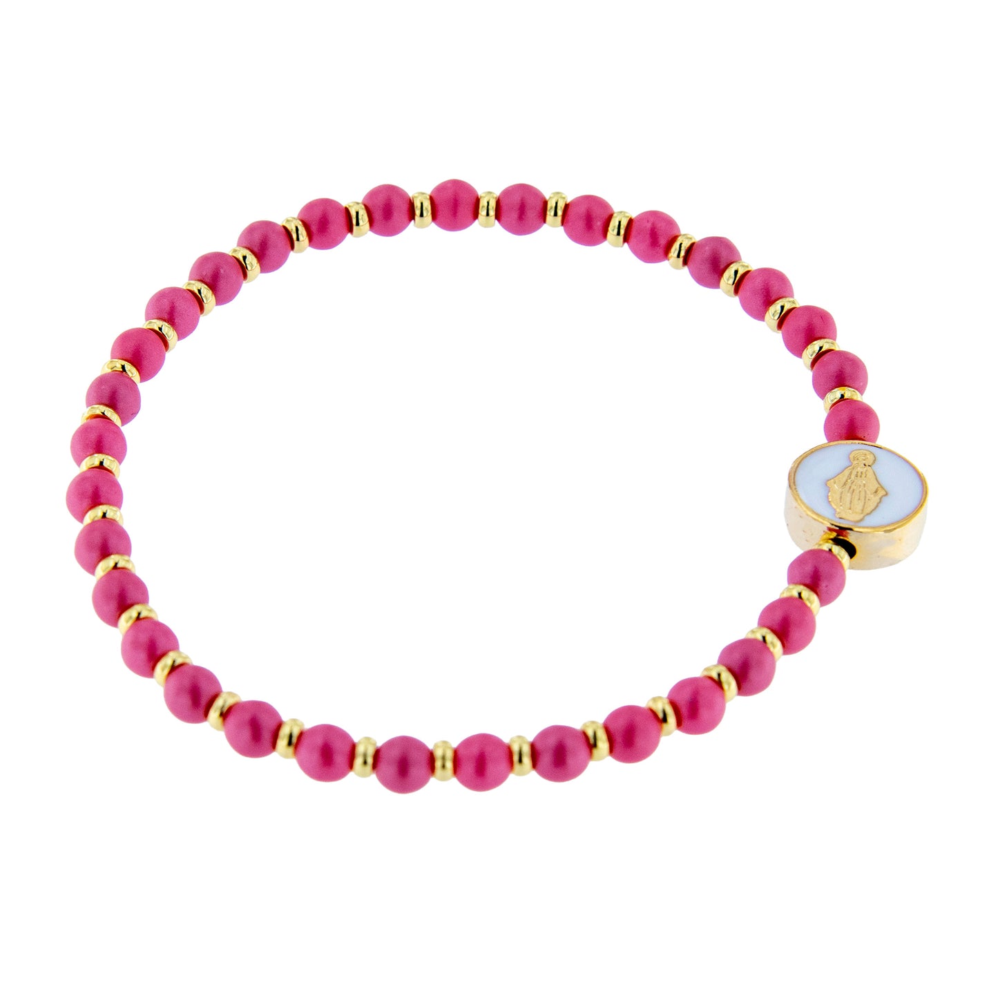 Bracciale Devozionale dorato con Miracolosa fucsia con ciondolo smaltato