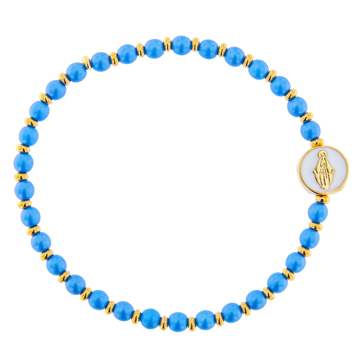 Bracciale Devozionale dorato con Miracolosa azzurro con ciondolo smaltato