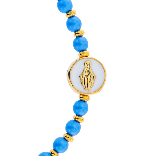 Bracciale Devozionale dorato con Miracolosa azzurro con ciondolo smaltato