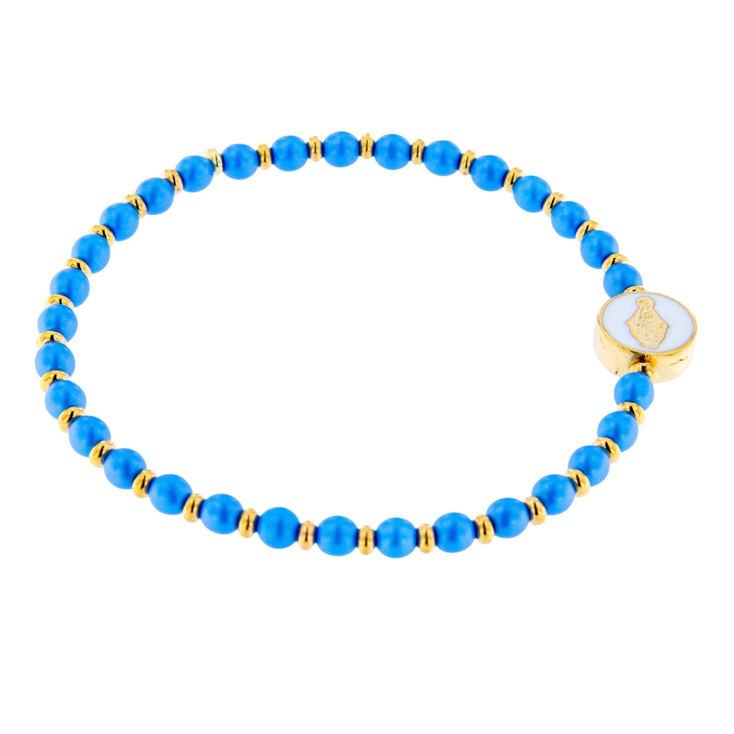 Bracciale Devozionale dorato con Miracolosa azzurro con ciondolo smaltato