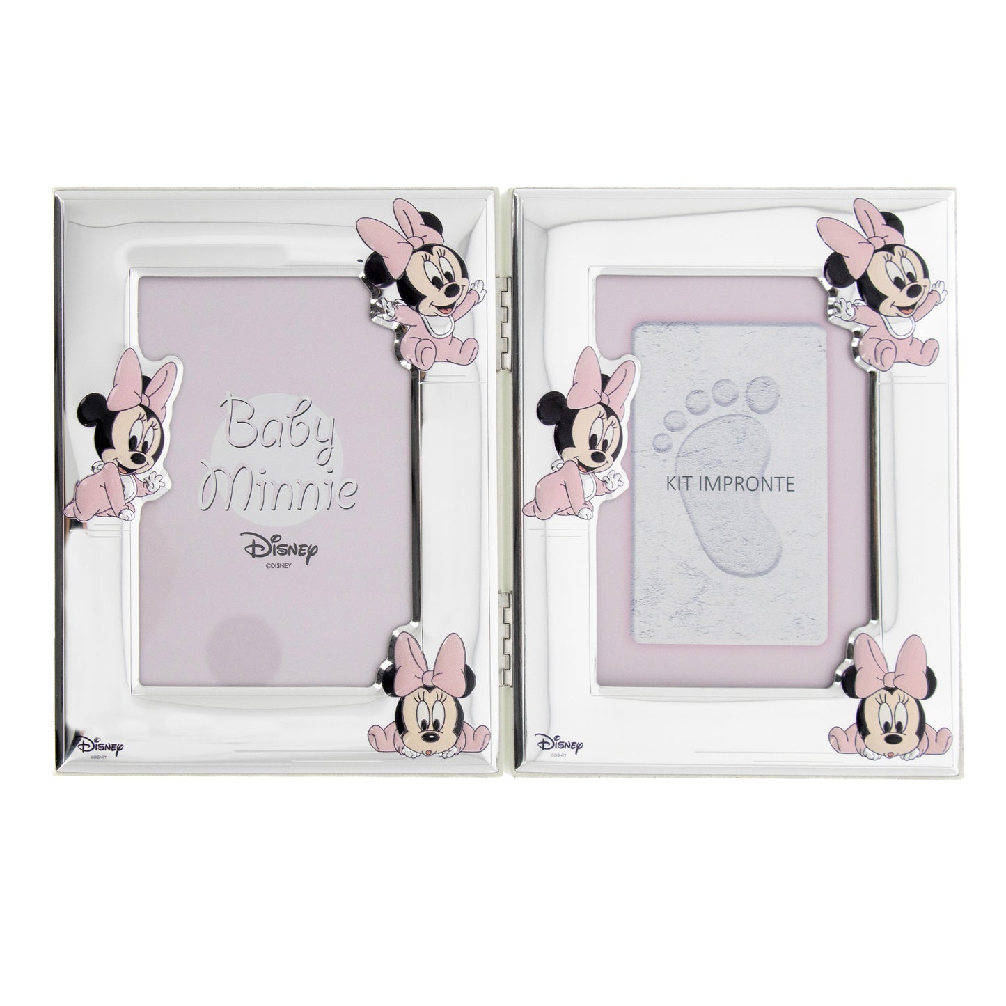 Cornice doppia con kit impronte Mickey Mouse/Minnie. Dimensioni 30x19 cm