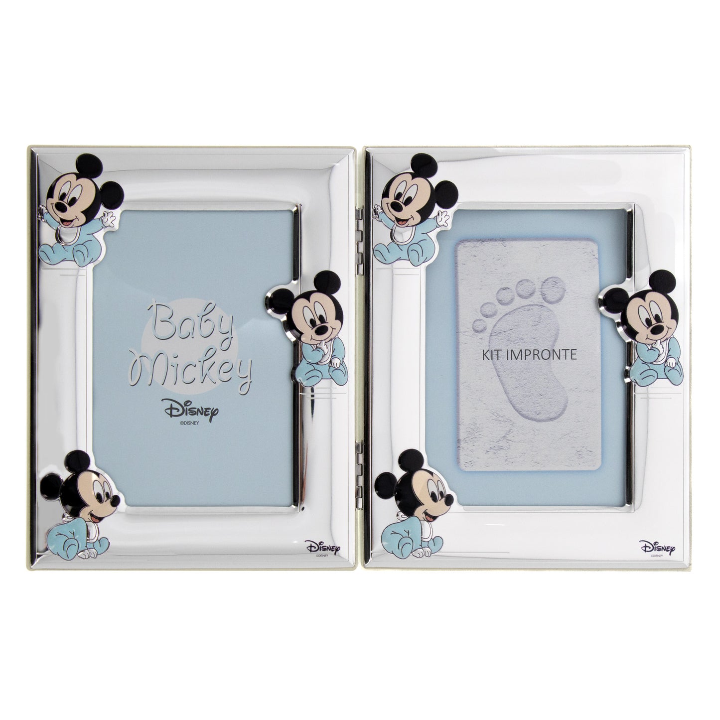 Cornice doppia con kit impronte Mickey Mouse/Minnie. Dimensioni 30x19 cm