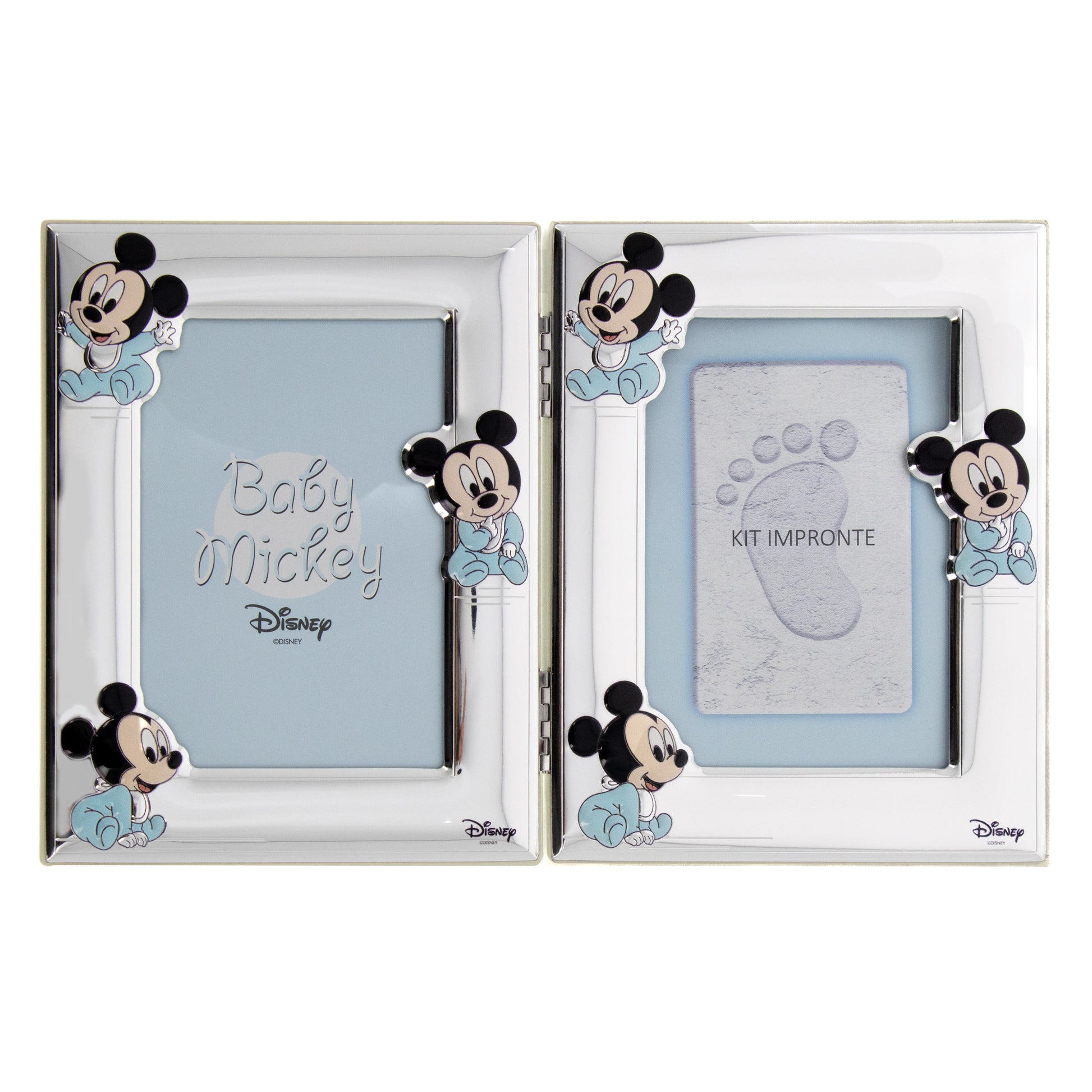 Cornice doppia con kit impronte Mickey Mouse/Minnie. Dimensioni 30x19 cm