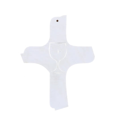 Croce in legno su doppio livello Sacramenti. Per Comunione e Cresima. Dimensioni 13x16 cm