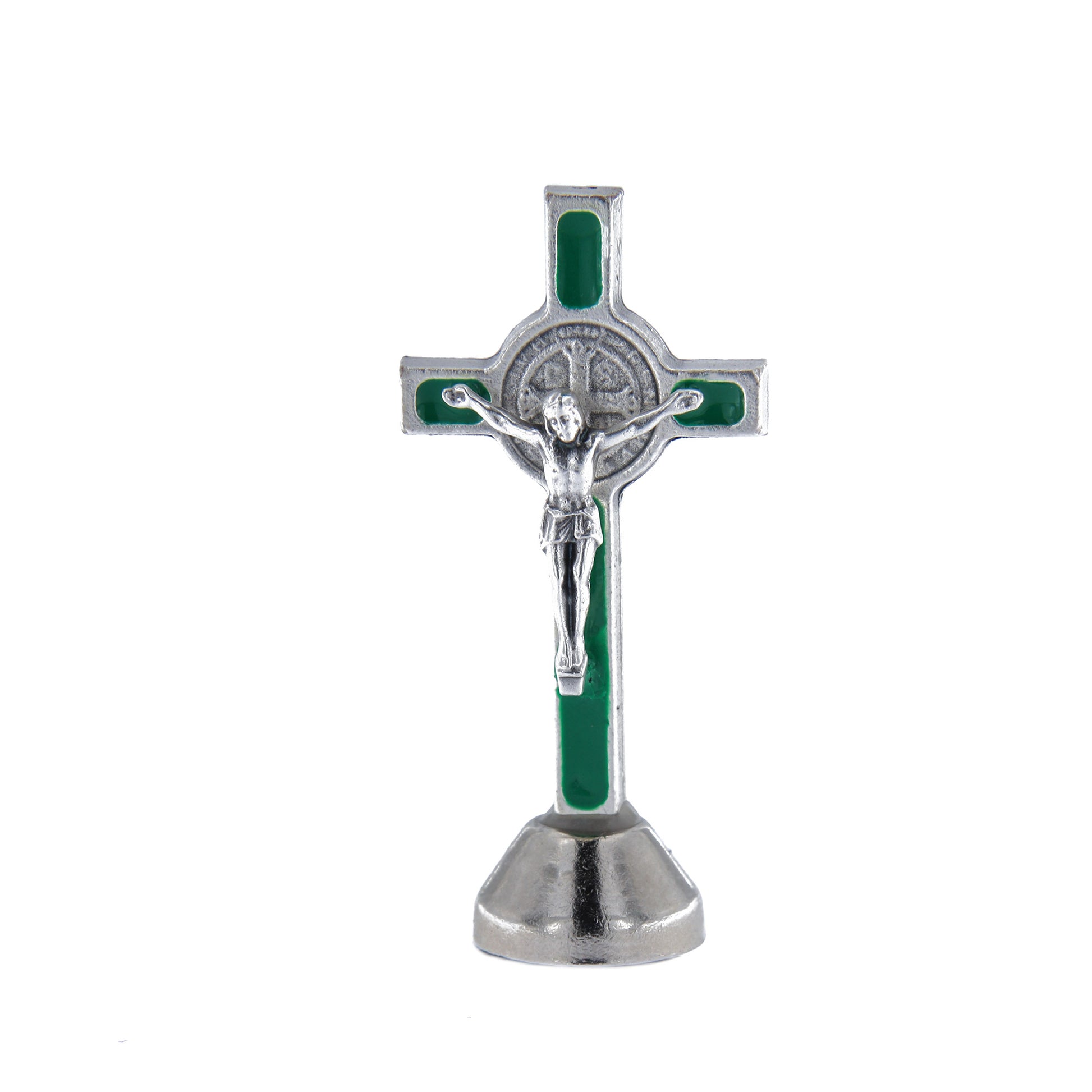 Croce da appoggio San Benedetto, in zama smaltata. Altezza 6 cm