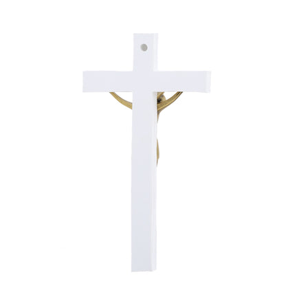 Crocifisso in legno con corpo in resina bronzata. Altezza 23 cm