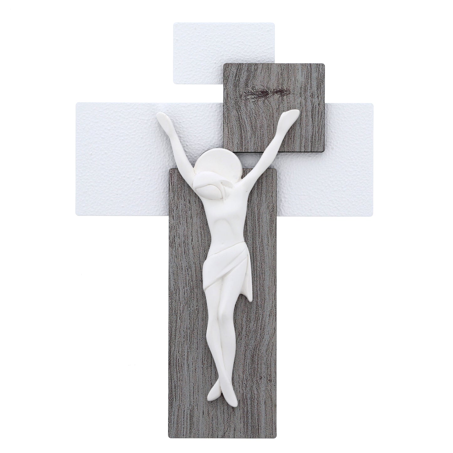 Crocifisso Moderno da Parete in Stucco e Legno 30 cm