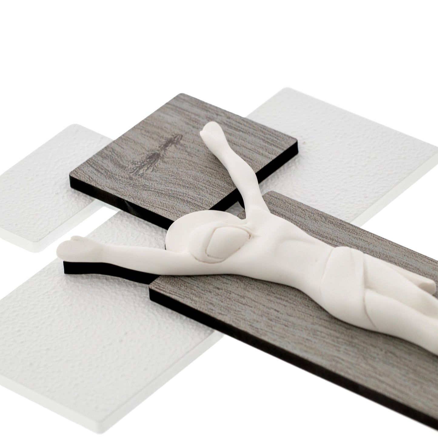 Crocifisso Moderno da Parete in Stucco e Legno 30 cm