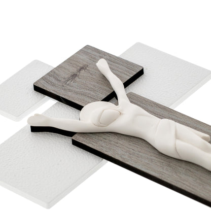 Crocifisso Moderno da Parete in Stucco e Legno 30 cm
