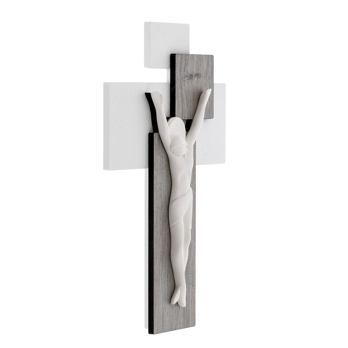 Crocifisso Moderno da Parete in Stucco e Legno 30 cm