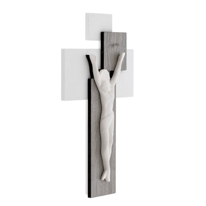 Crocifisso Moderno da Parete in Stucco e Legno 30 cm