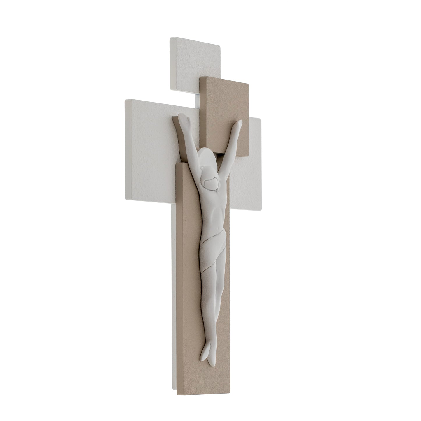 Crocifisso moderno e decorazioni dorate. Altezza 30 cm