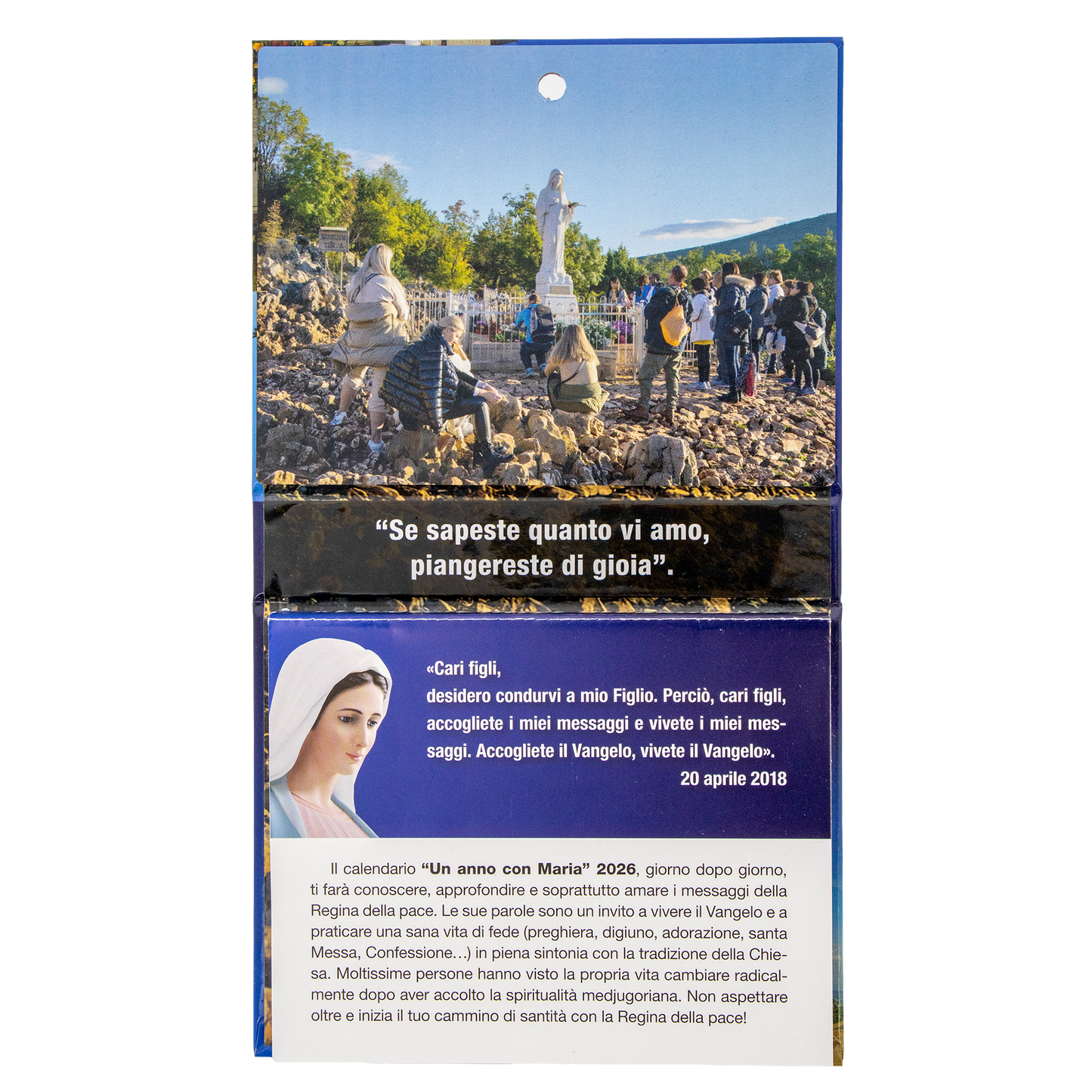 Calendario a strappo Medjugorje 2026.
Un anno con Maria. "Vivete i miei messaggi"